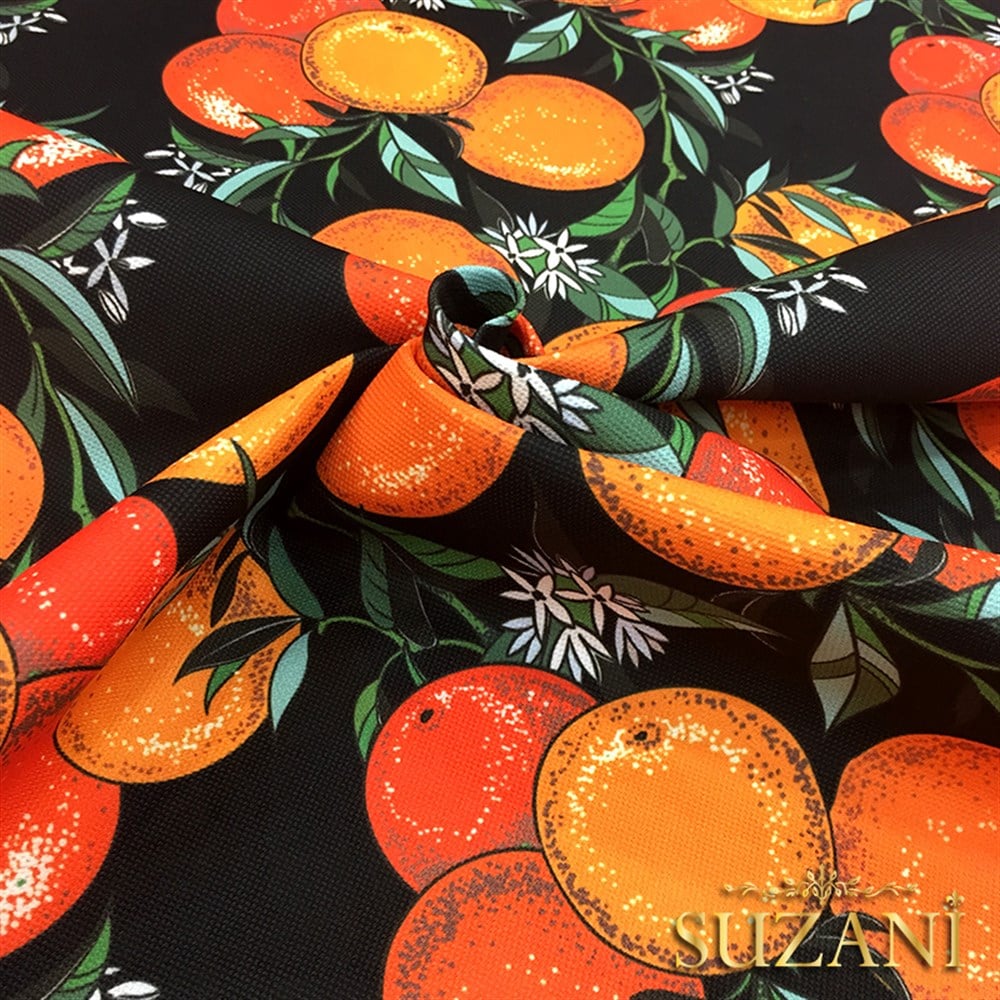 Siyah Zemin Greyfurt Desenli Kumaş