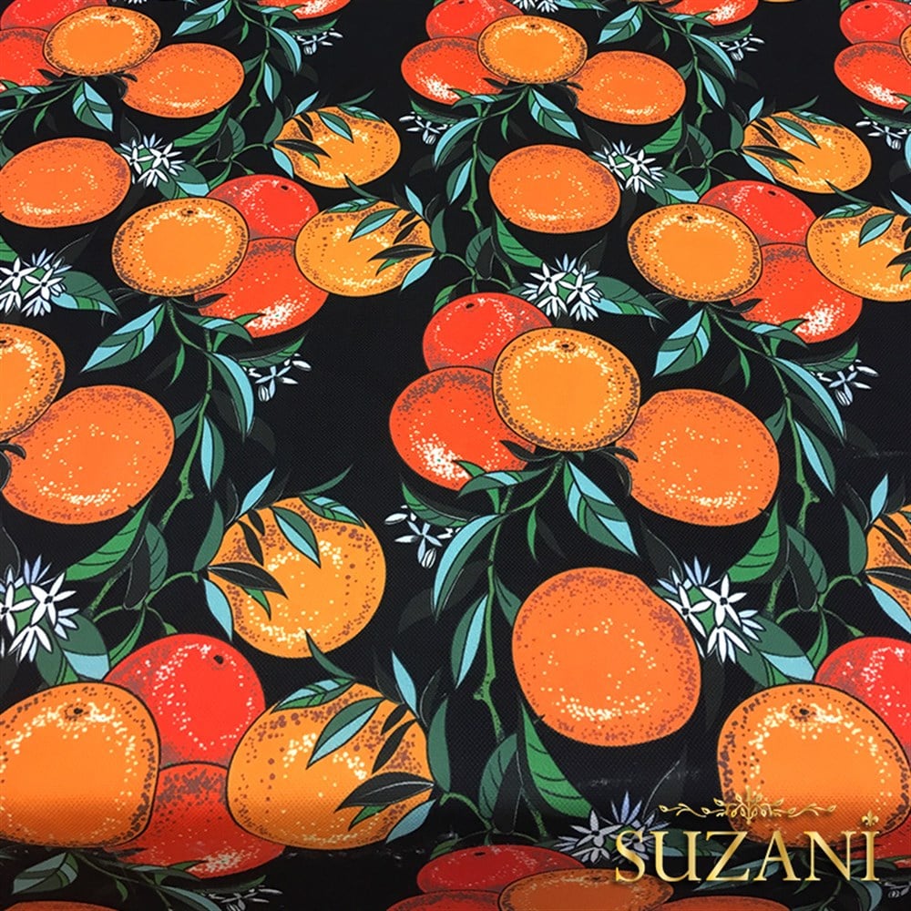 Siyah Zemin Greyfurt Desenli Kumaş