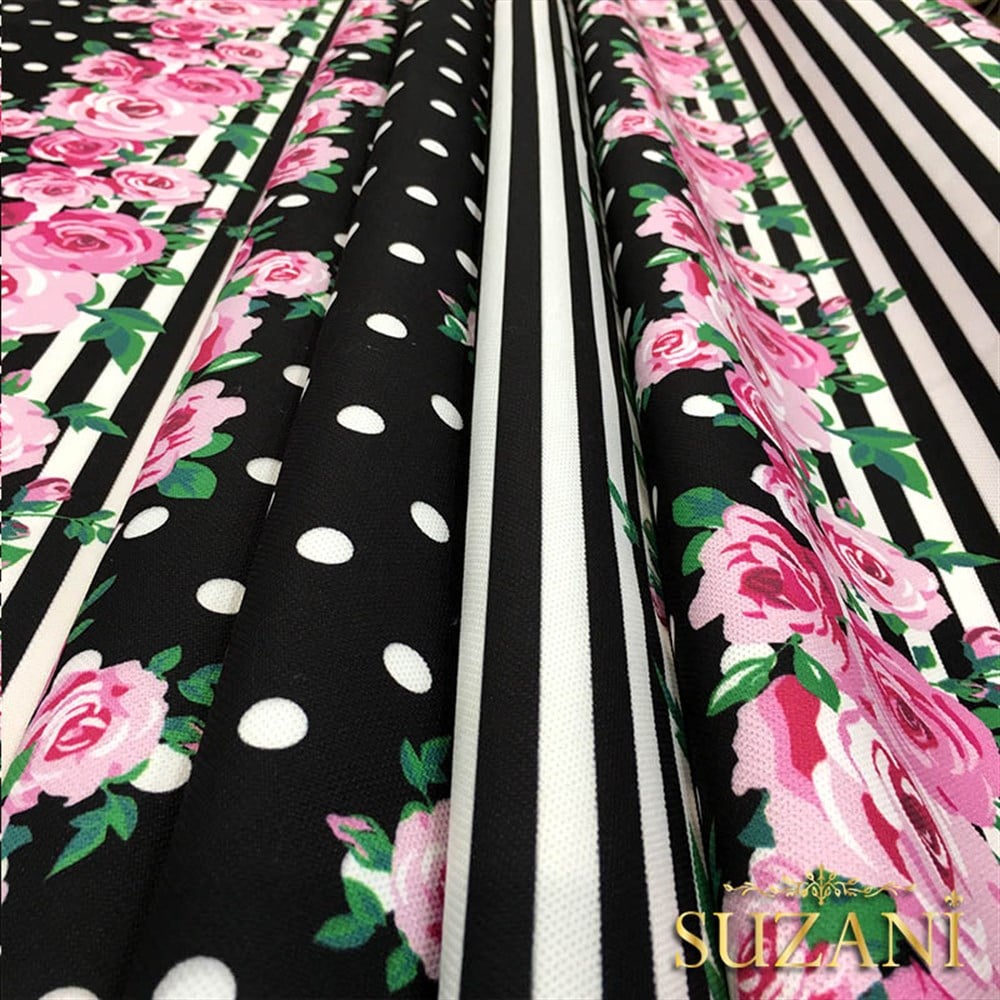 Siyah Zemin Güllü Kumaş