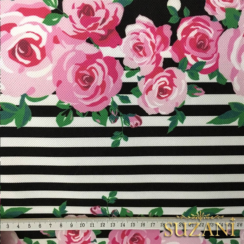 Siyah Zemin Güllü Kumaş