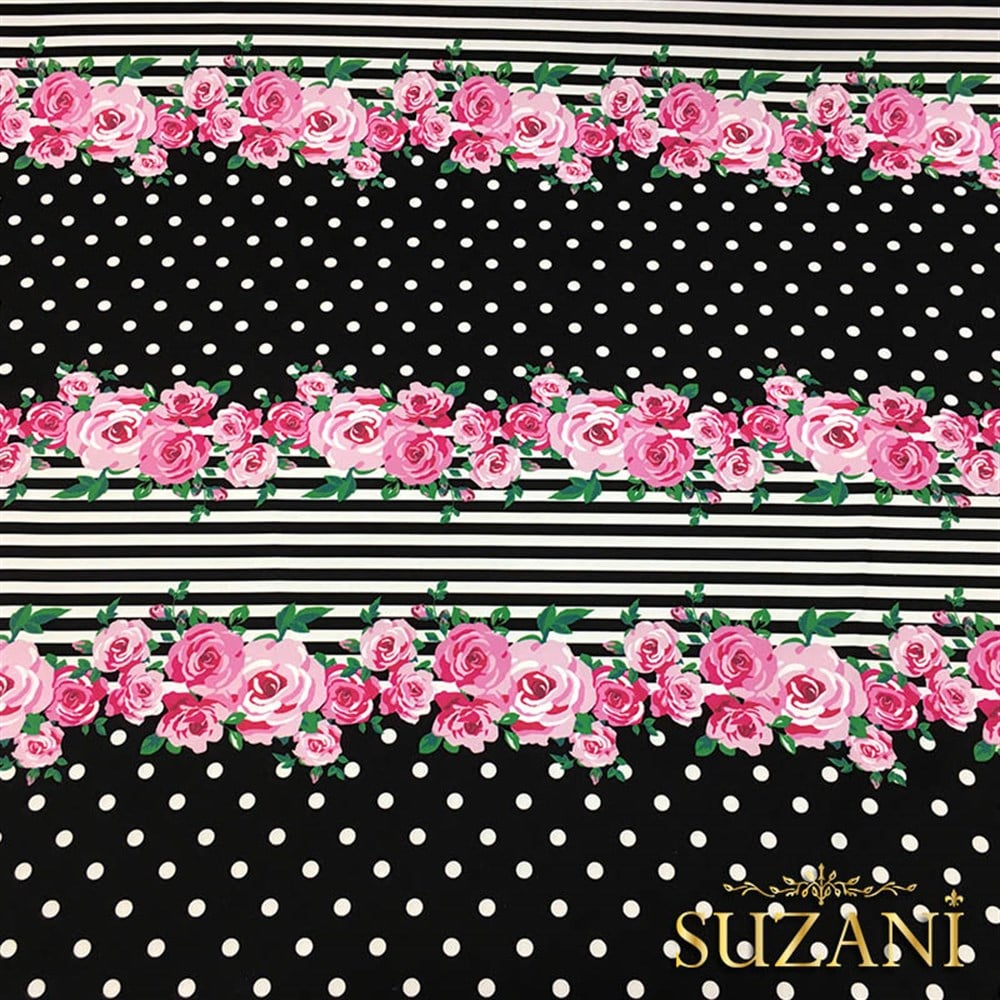 Siyah Zemin Güllü Kumaş