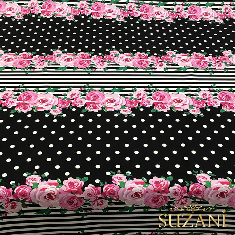 Siyah Zemin Güllü Kumaş