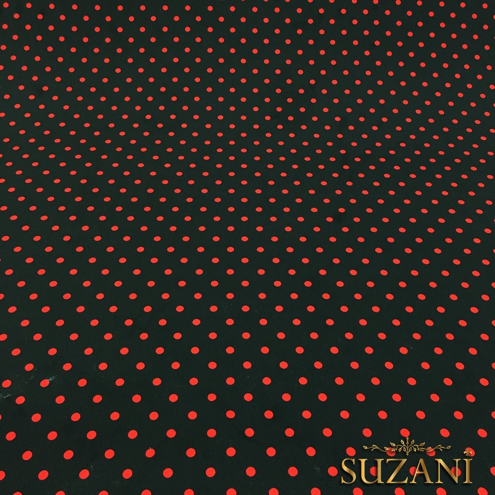 Siyah Zemin Kırmızı Küçük Puanlı Kumaş