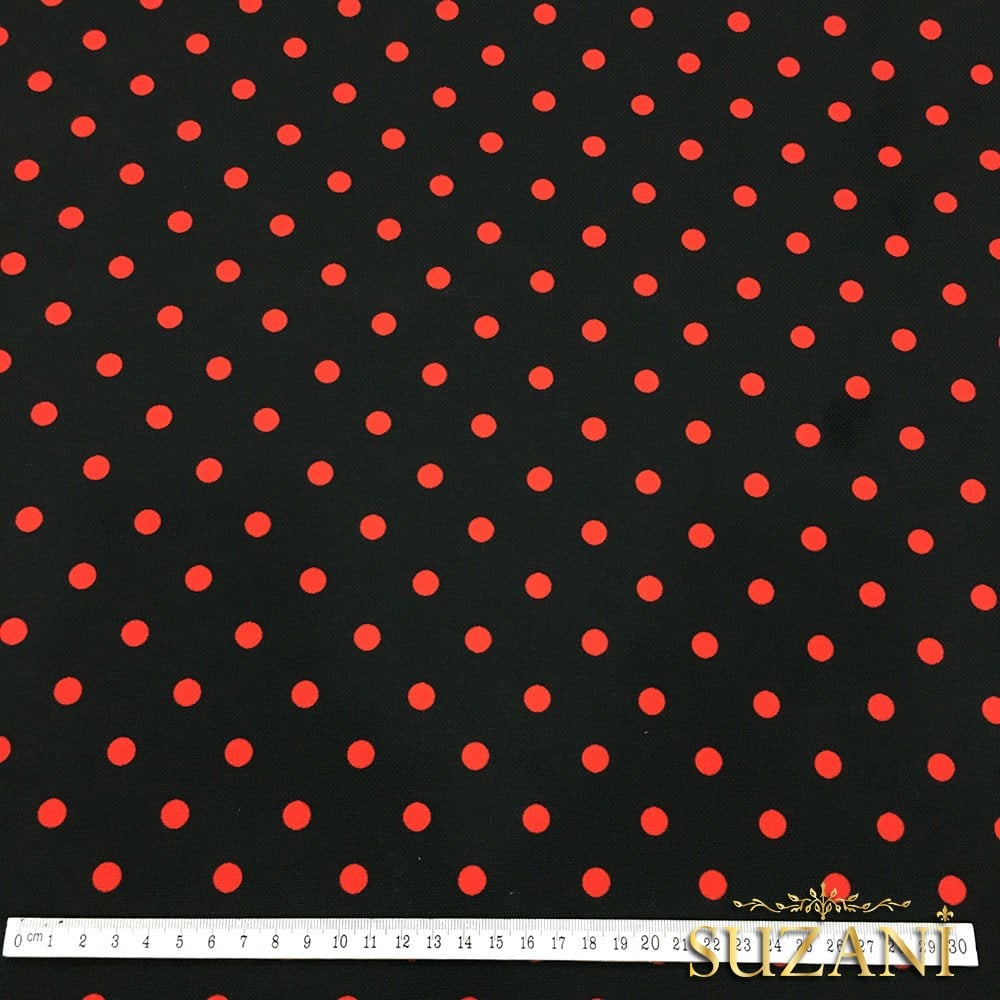 Siyah Zemin Kırmızı Küçük Puanlı Kumaş