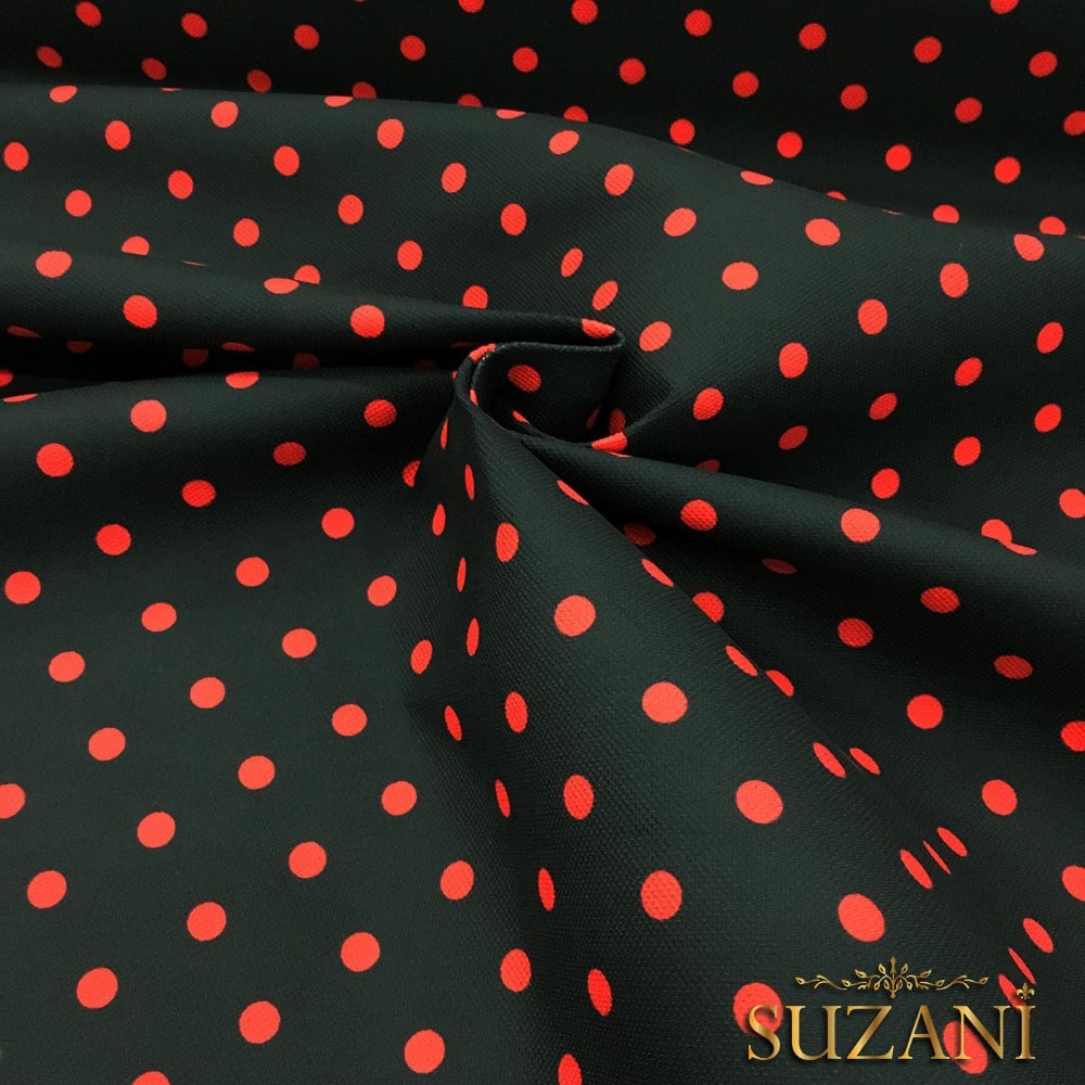 Siyah Zemin Kırmızı Küçük Puanlı Kumaş
