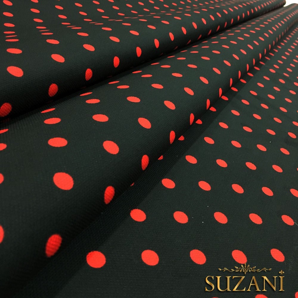 Siyah Zemin Kırmızı Küçük Puanlı Kumaş