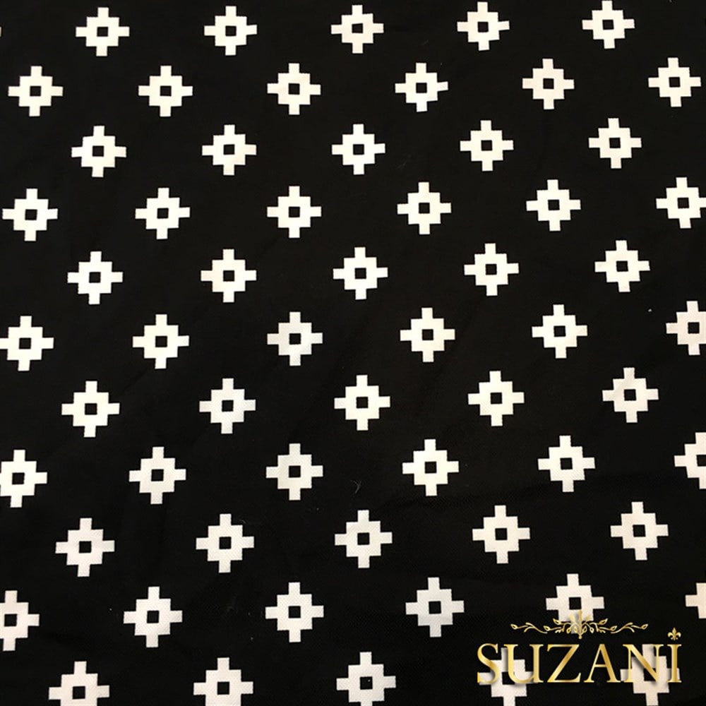 Siyah Zemin Küçük Mozaik Desenli Kumaş