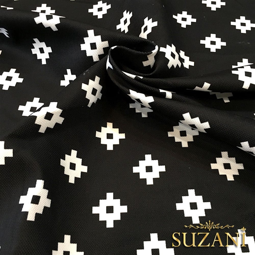 Siyah Zemin Küçük Mozaik Desenli Kumaş