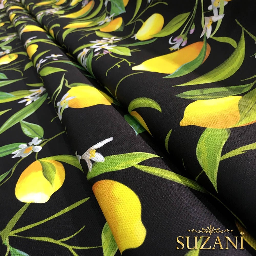 Siyah Zemin Limon Desenli Kumaş