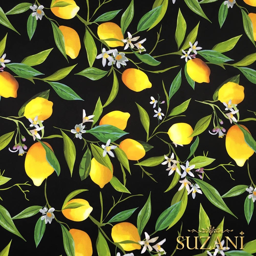 Siyah Zemin Limon Desenli Kumaş