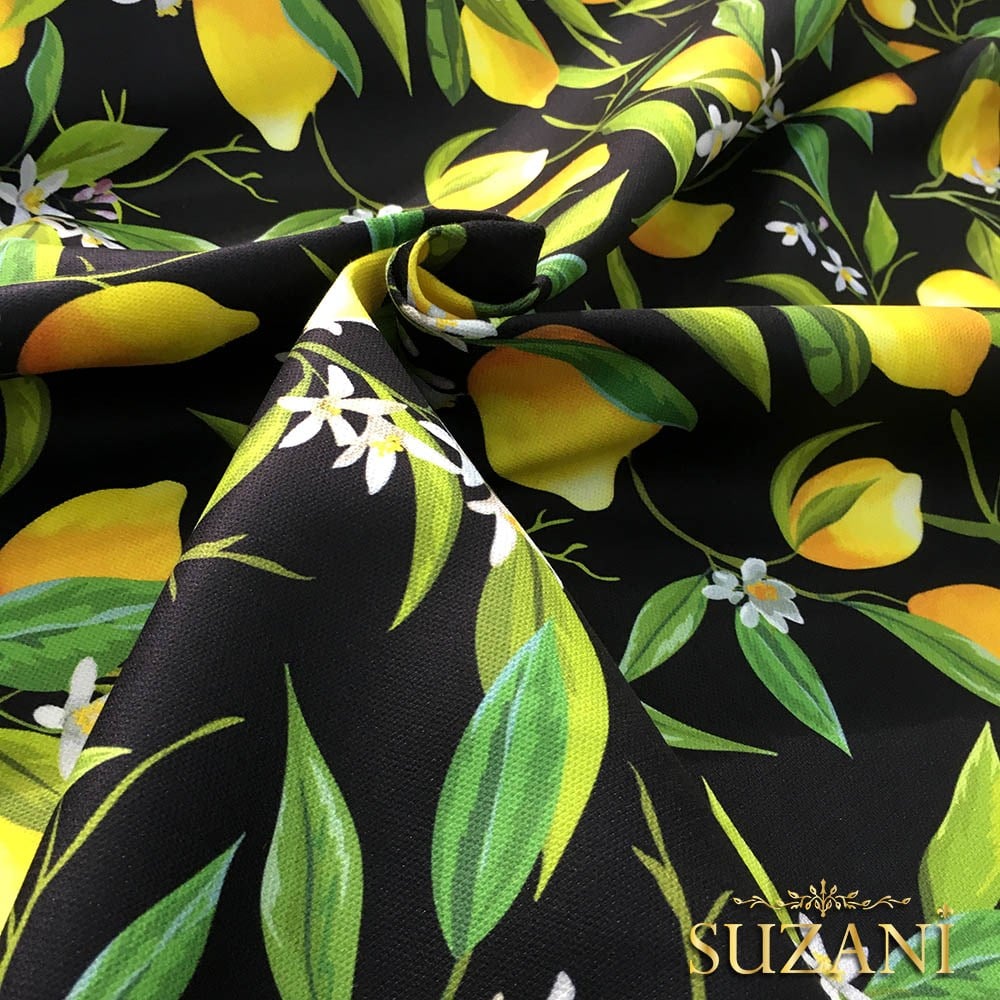 Siyah Zemin Limon Desenli Kumaş
