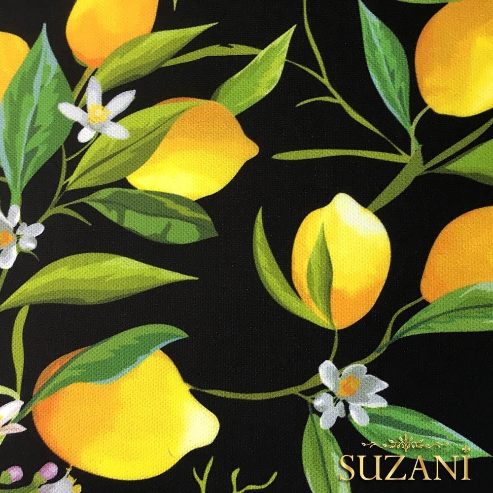 Siyah Zemin Limon Desenli Kumaş