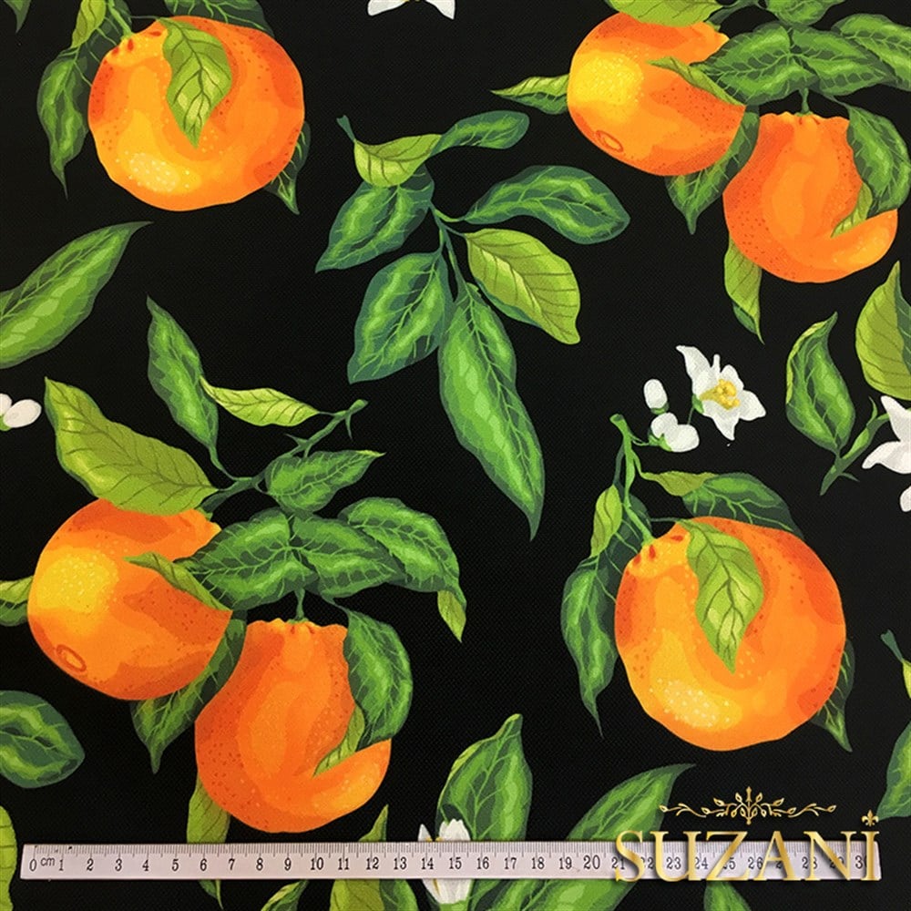 Siyah Zemin Portakal Desenli Kumaş