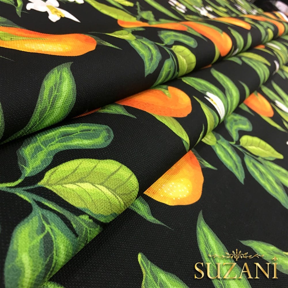 Siyah Zemin Portakal Desenli Kumaş