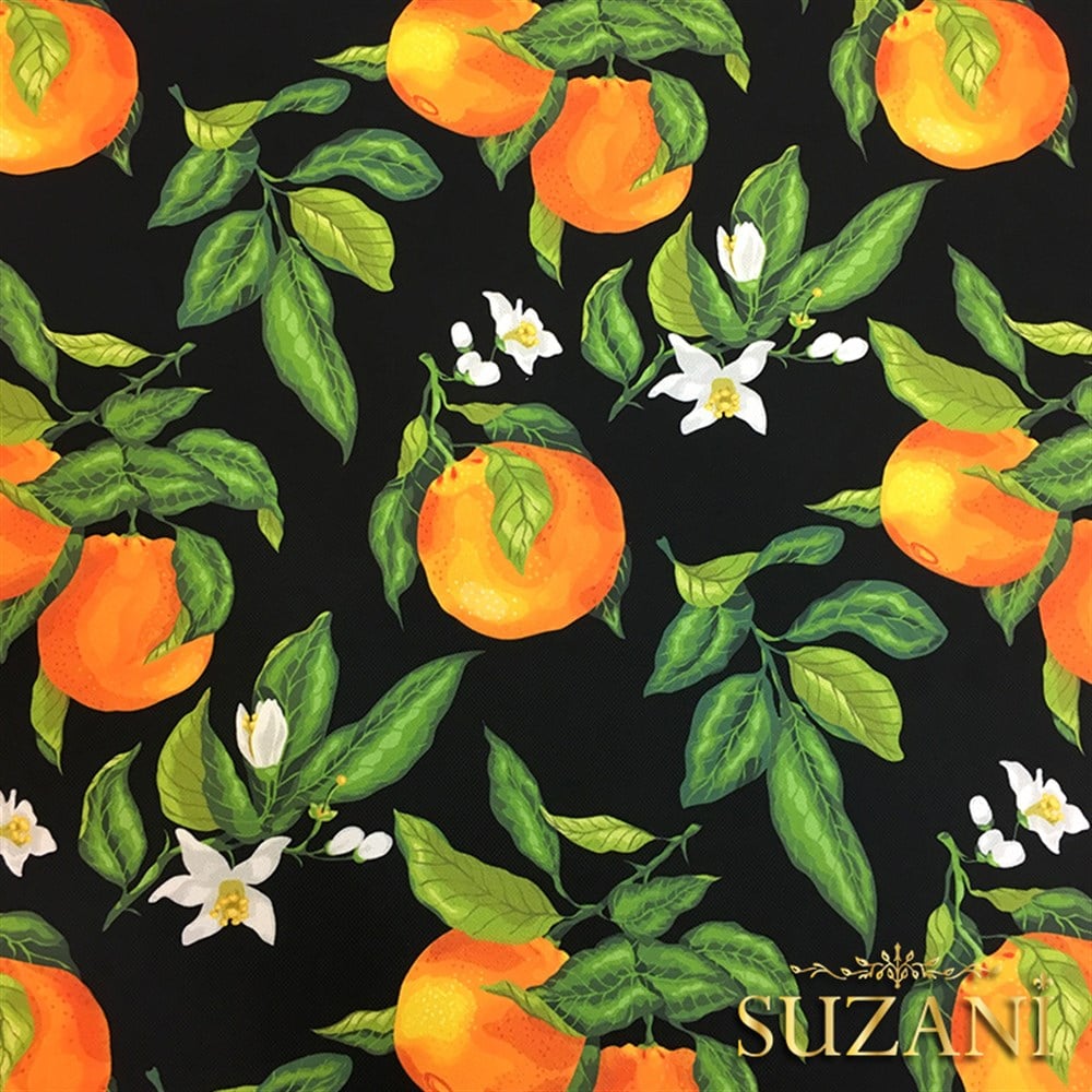 Siyah Zemin Portakal Desenli Kumaş