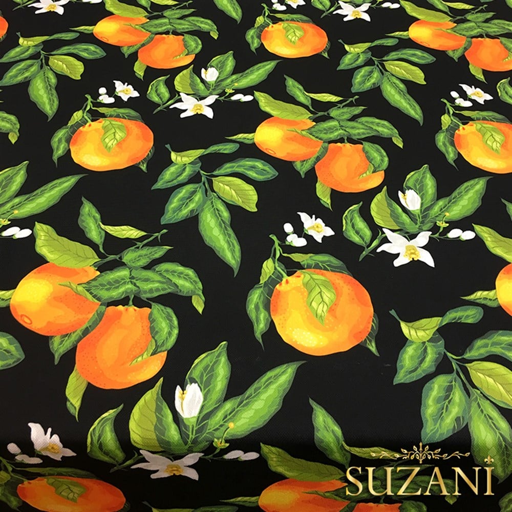 Siyah Zemin Portakal Desenli Kumaş