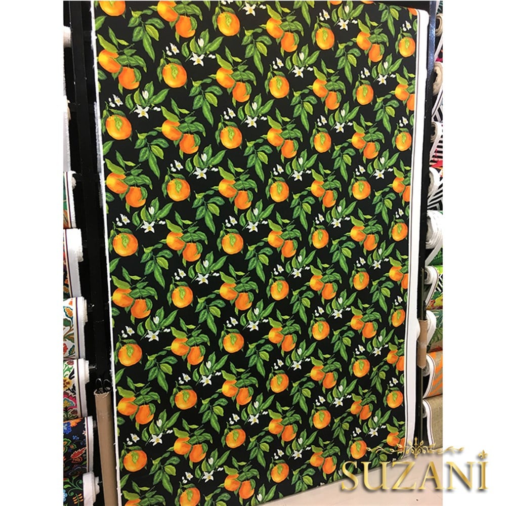 Siyah Zemin Portakal Desenli Kumaş