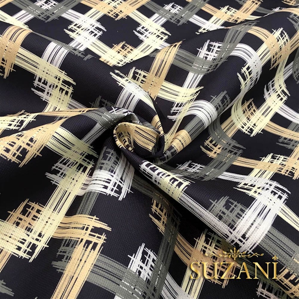 Siyah Zemin Sarı Gri Kareli Kumaş