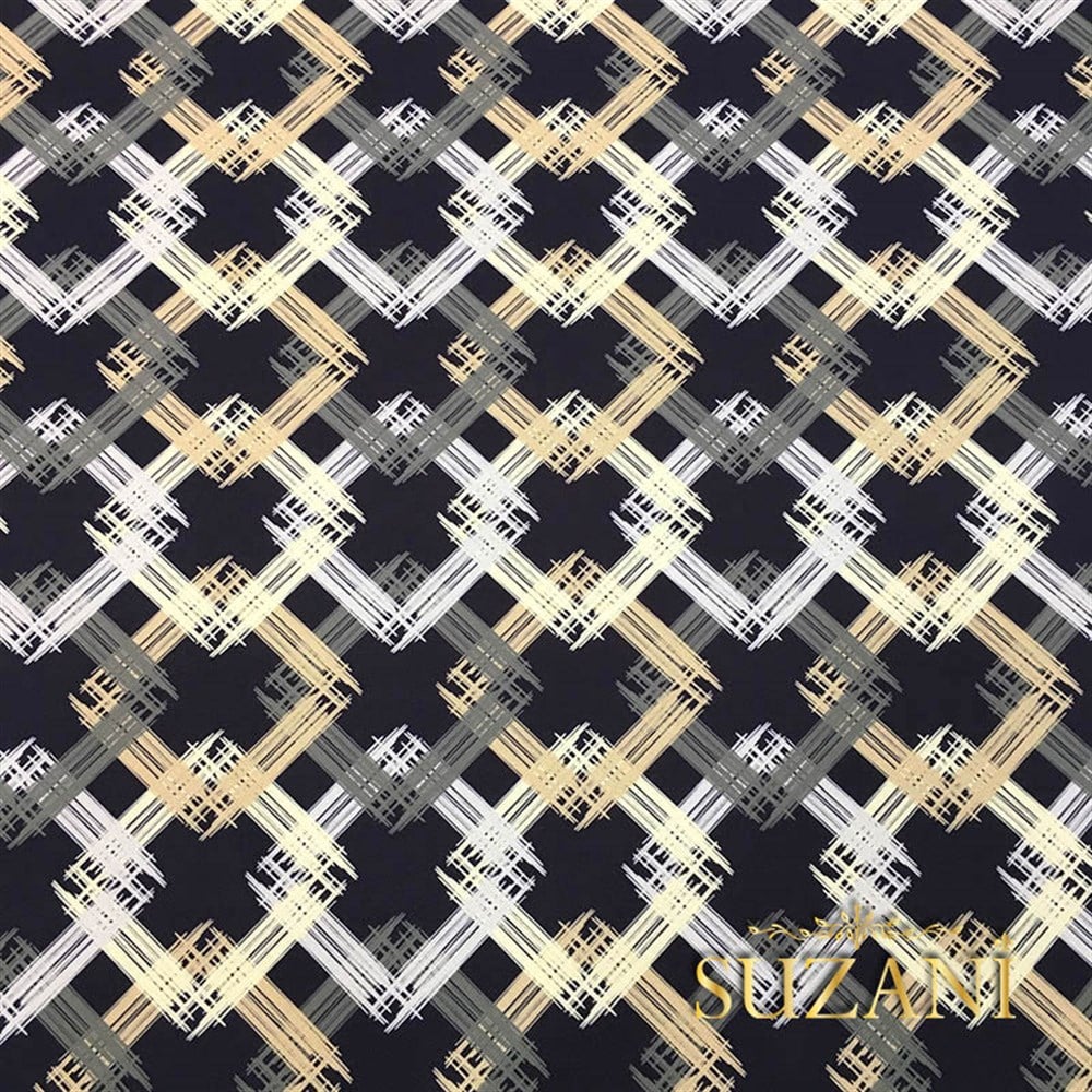 Siyah Zemin Sarı Gri Kareli Kumaş