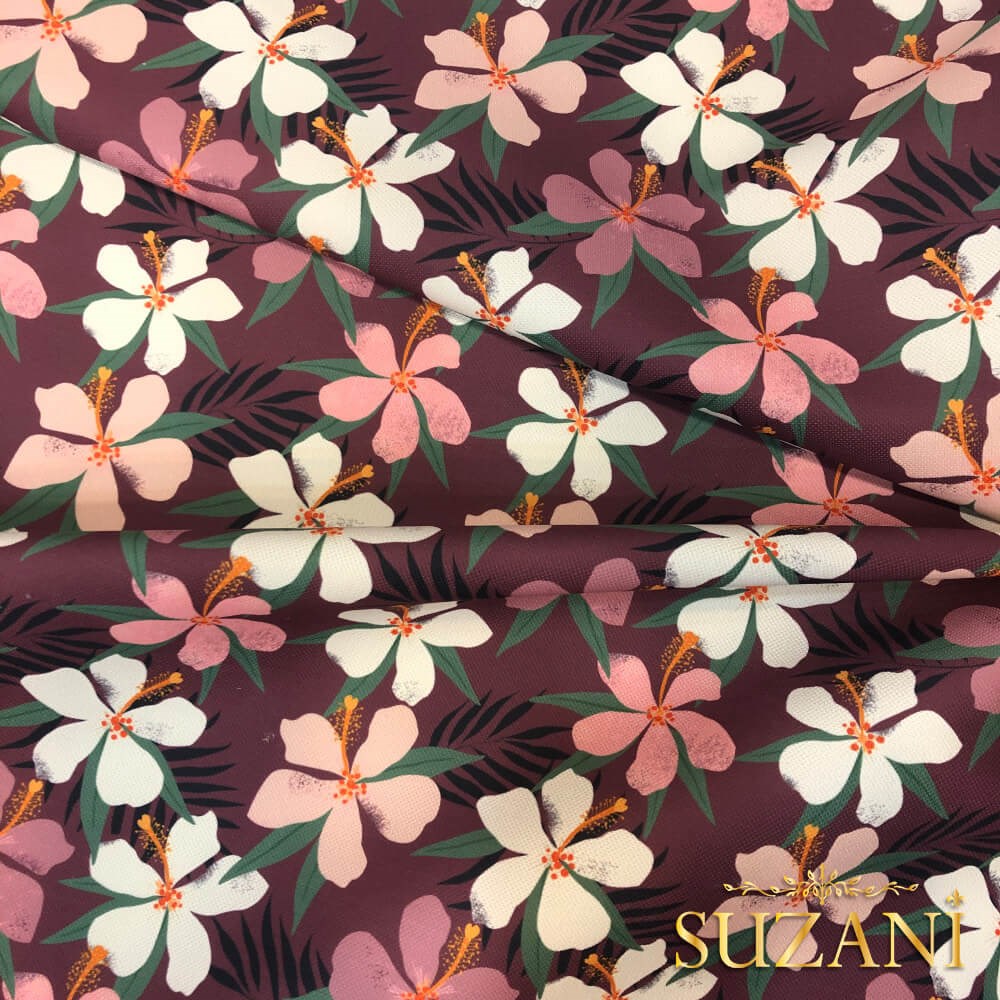 Soft Boho Pembe Çiçek Desenli Dijital Baskılı Kumaş