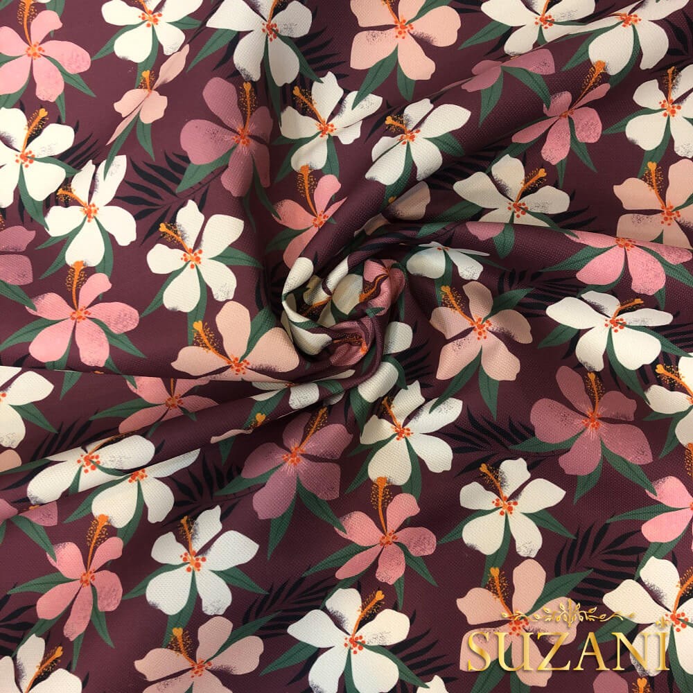 Soft Boho Pembe Çiçek Desenli Dijital Baskılı Kumaş