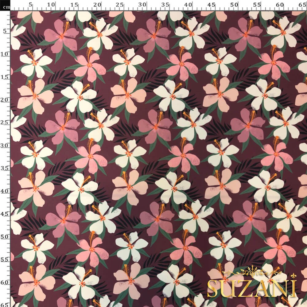 Soft Boho Pembe Çiçek Desenli Dijital Baskılı Kumaş