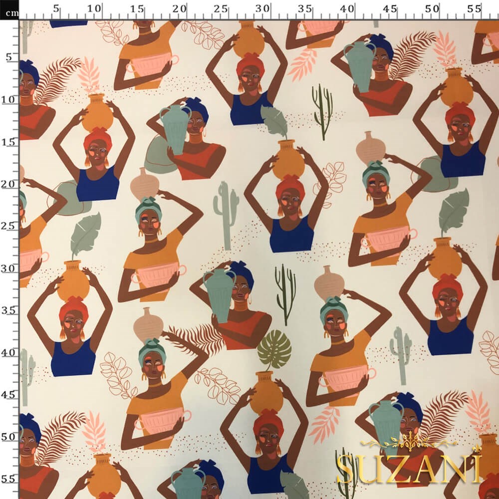 Soft Boho Portre Desenli Dijital Baskılı Kumaş