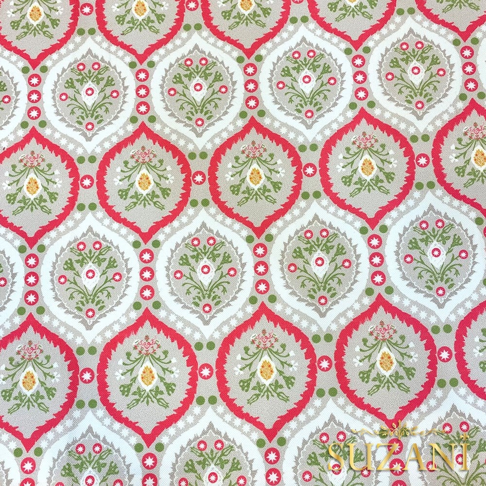 Soft Kırmızı Damla Damask Desenli Dijital Baskılı Kumaş