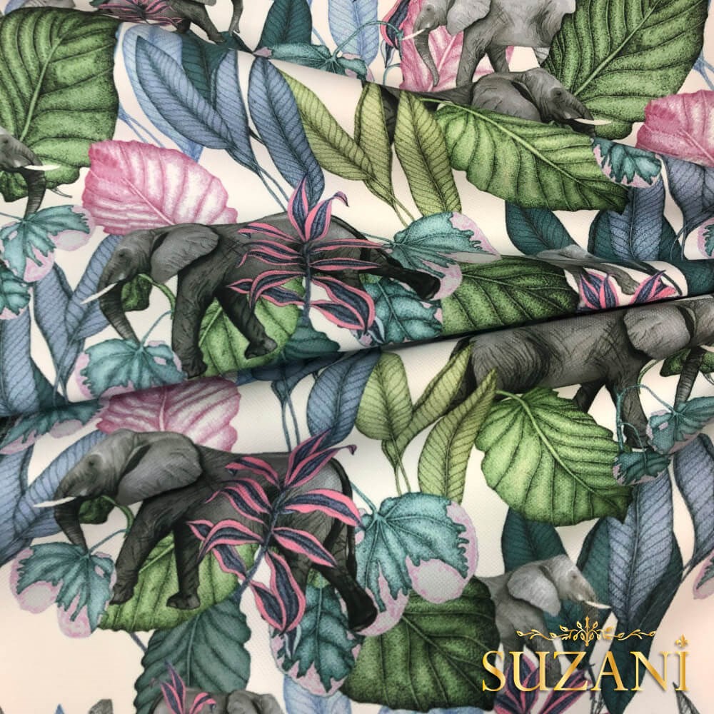 Soft Tropik Fil Desenli Dijital Baskılı Kumaş