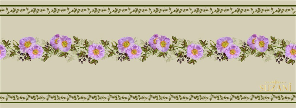 Soft Yeşil Zemin Çiçek Desenli Runner Kumaşı