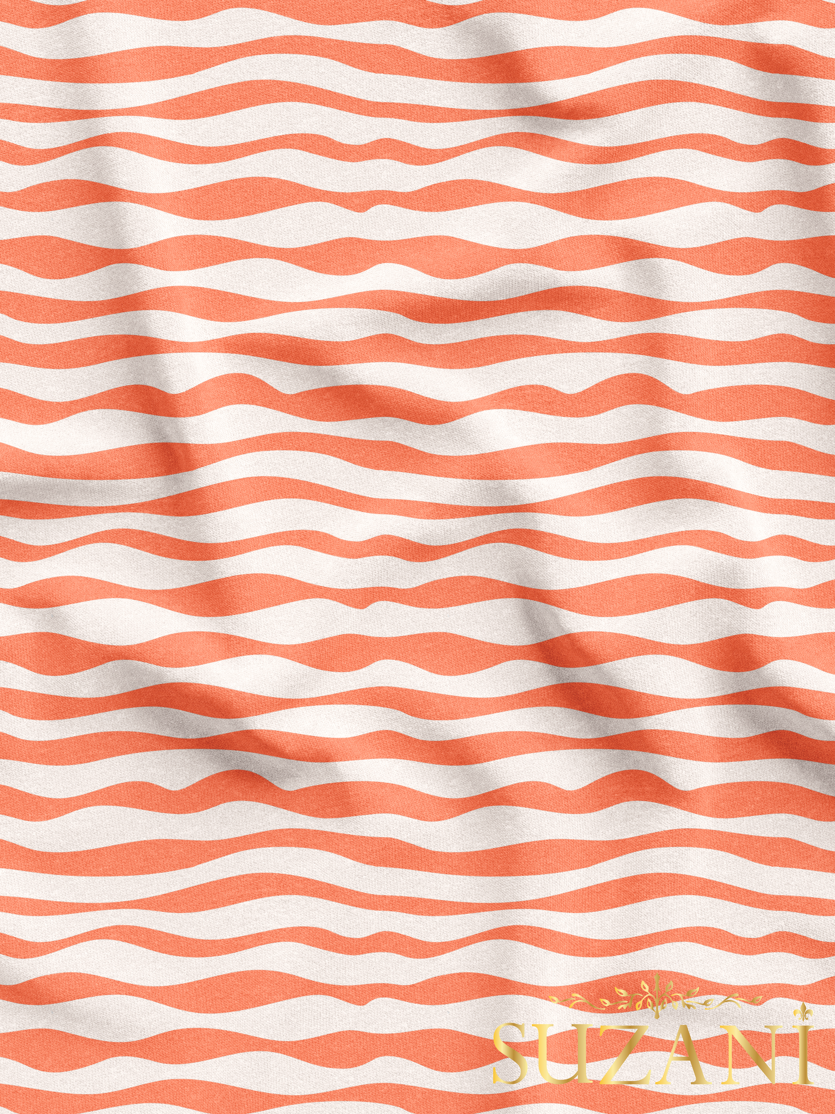 Somon Renk Çizgi Desenli Dijital Baskılı Kumaş