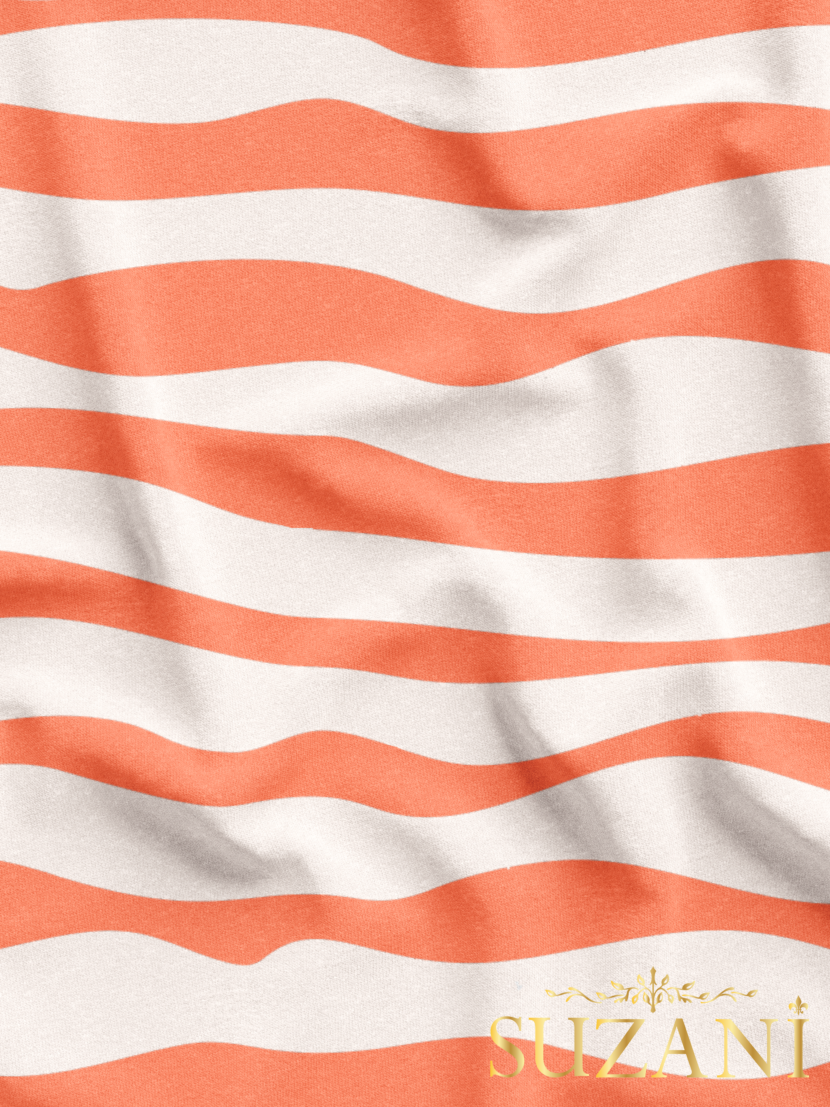 Somon Renk Çizgi Desenli Dijital Baskılı Kumaş