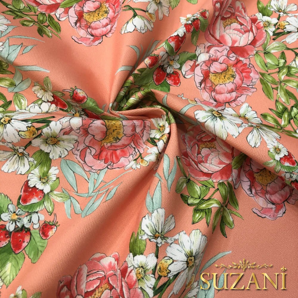 Somon Zemin Şakayık Desenli Dijital Baskılı Kumaş