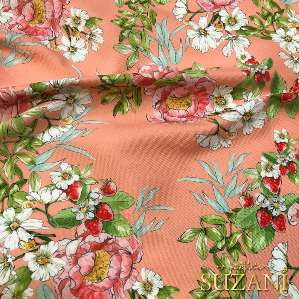 Somon Zemin Şakayık Desenli Dijital Baskılı Kumaş