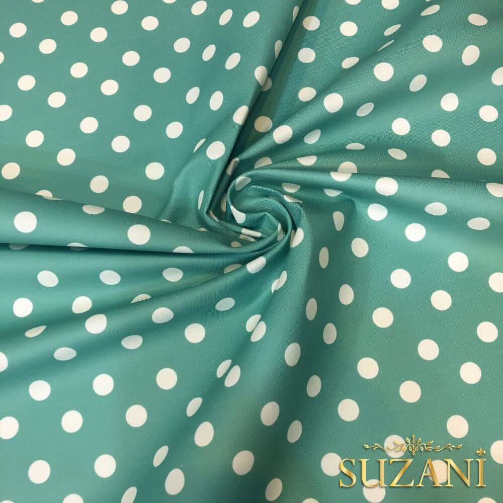 Su Yeşili Puantiye Desenli Dijital Baskılı Kumaş
