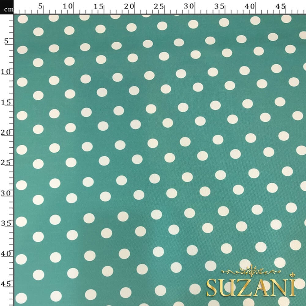 Su Yeşili Puantiye Desenli Dijital Baskılı Kumaş