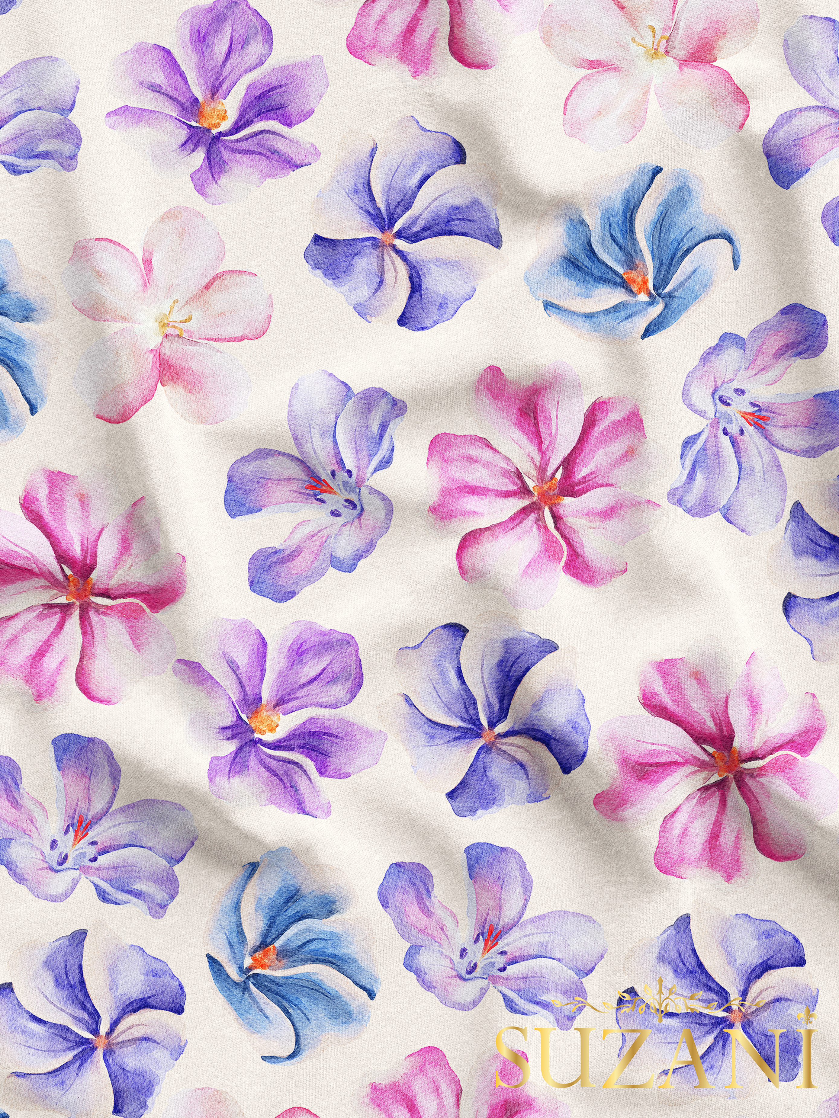 Sulu Boya Çiçek Desenli Dijital Baskılı Kumaş