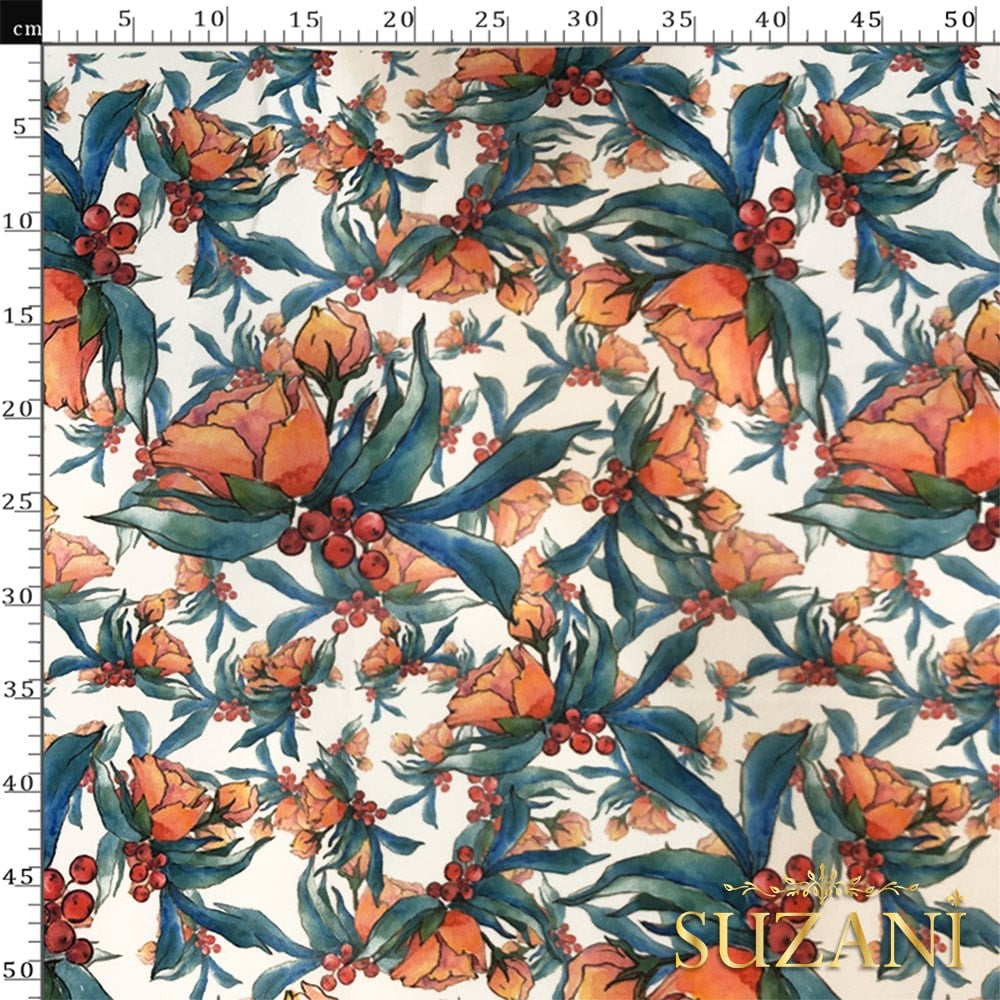 Suluboya Çiçek Desenli Dijital Baskılı Kumaş