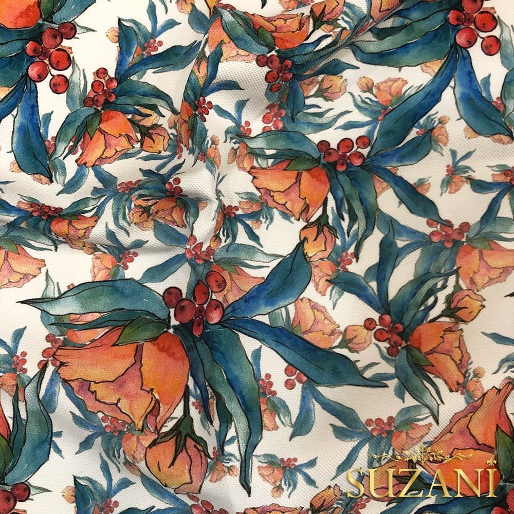 Suluboya Çiçek Desenli Dijital Baskılı Kumaş