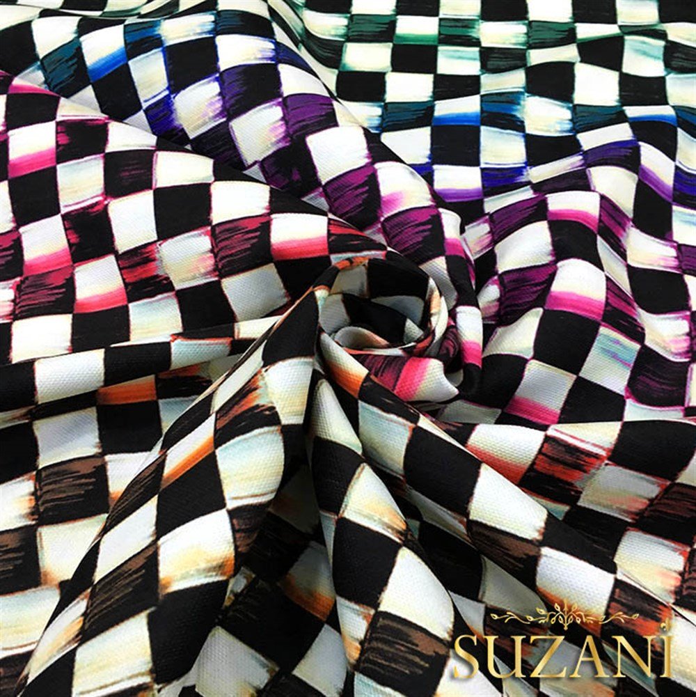 Suluboya Efektli Kareli Kumaş