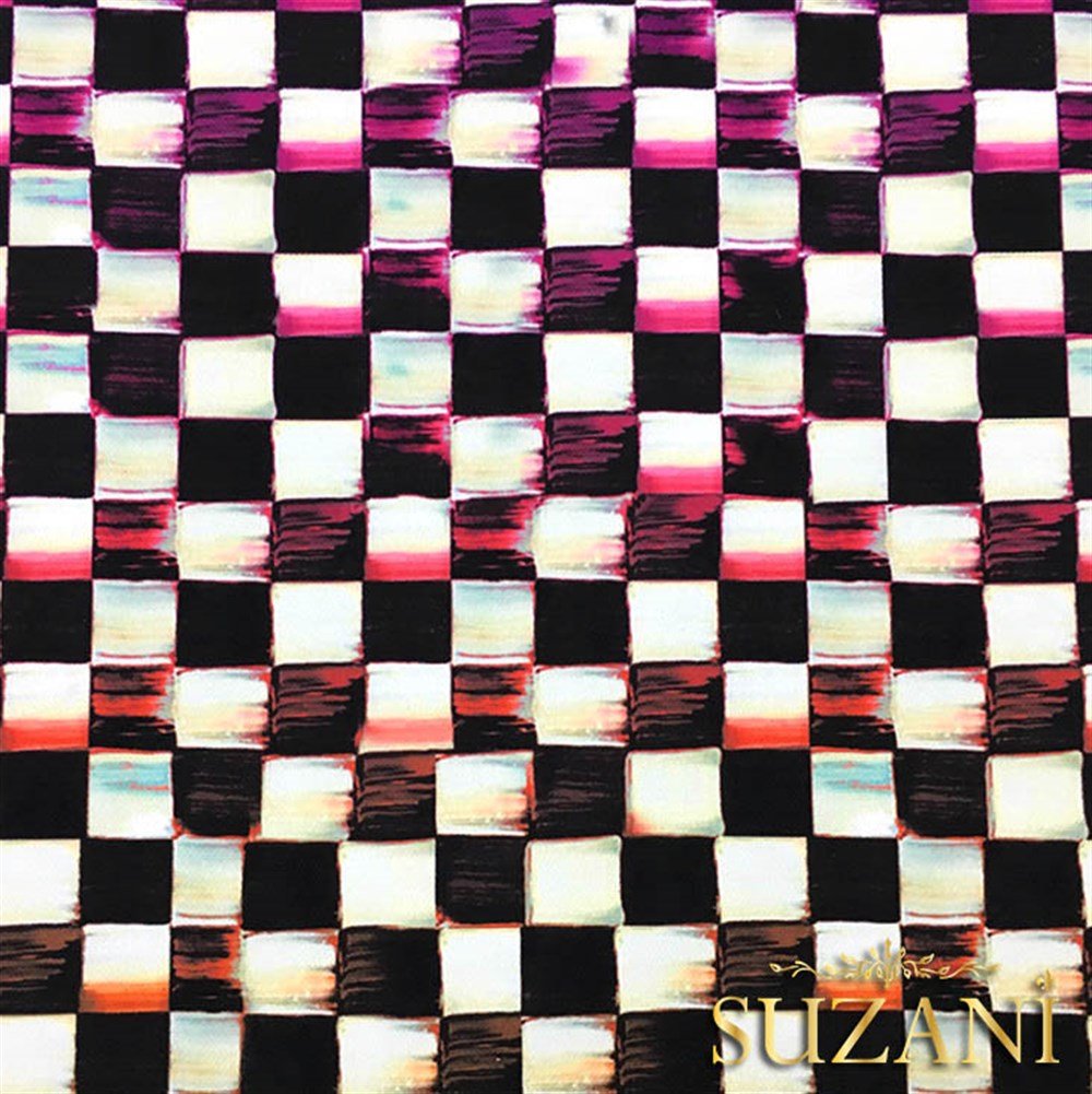 Suluboya Efektli Kareli Kumaş