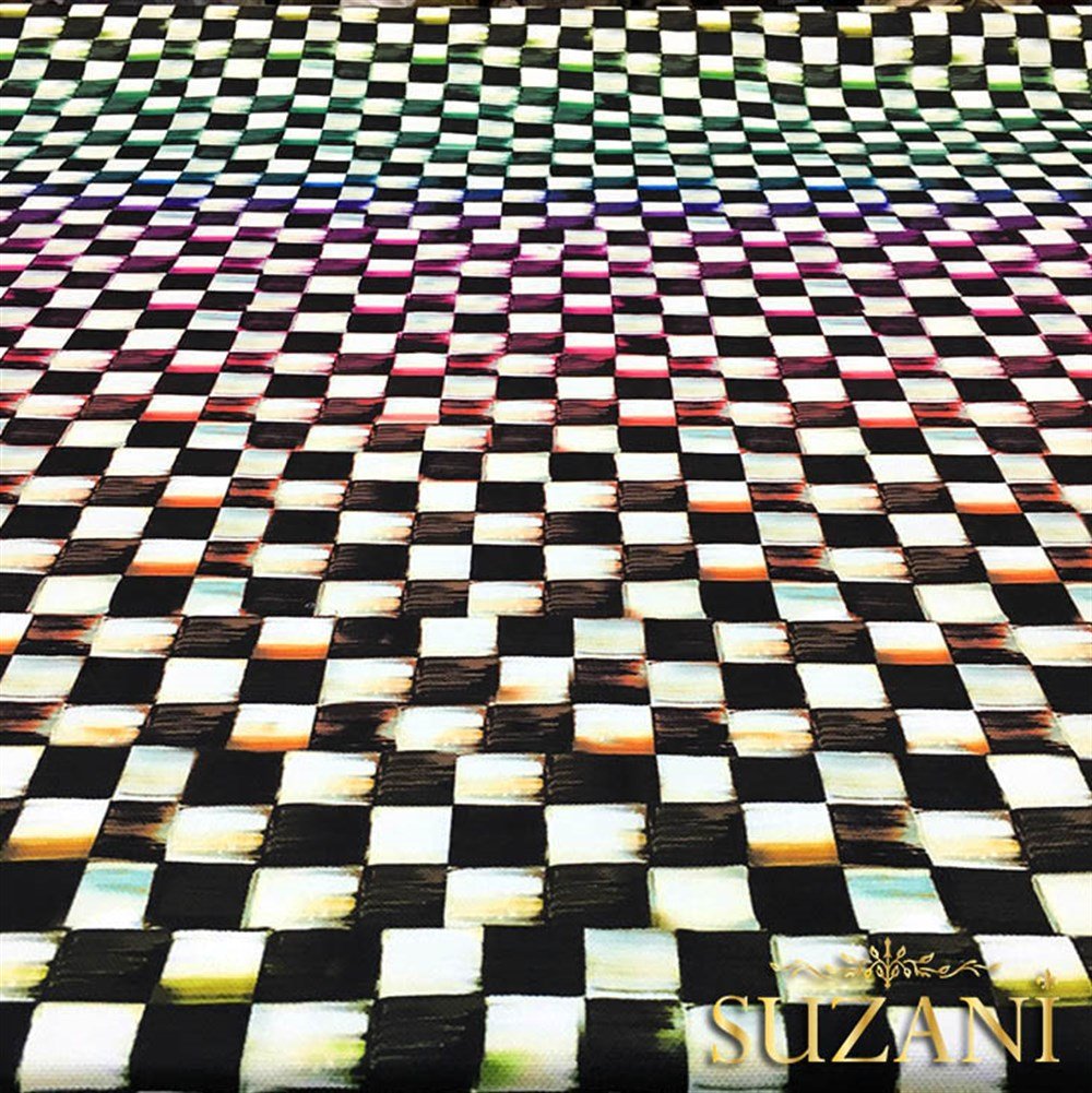 Suluboya Efektli Kareli Kumaş