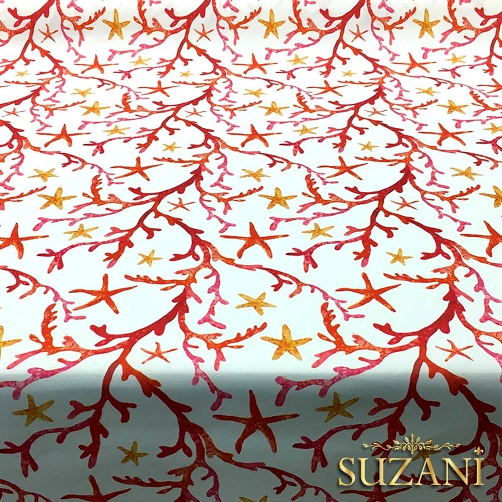 Suluboya Efektli Mercan Dalları Desenli Kumaş