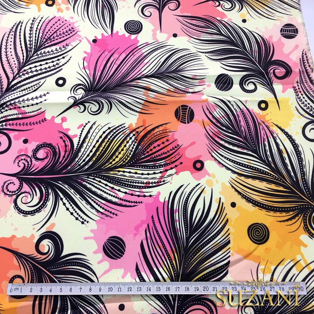 Suluboya Kuş Tüyü Desenli Kumaş