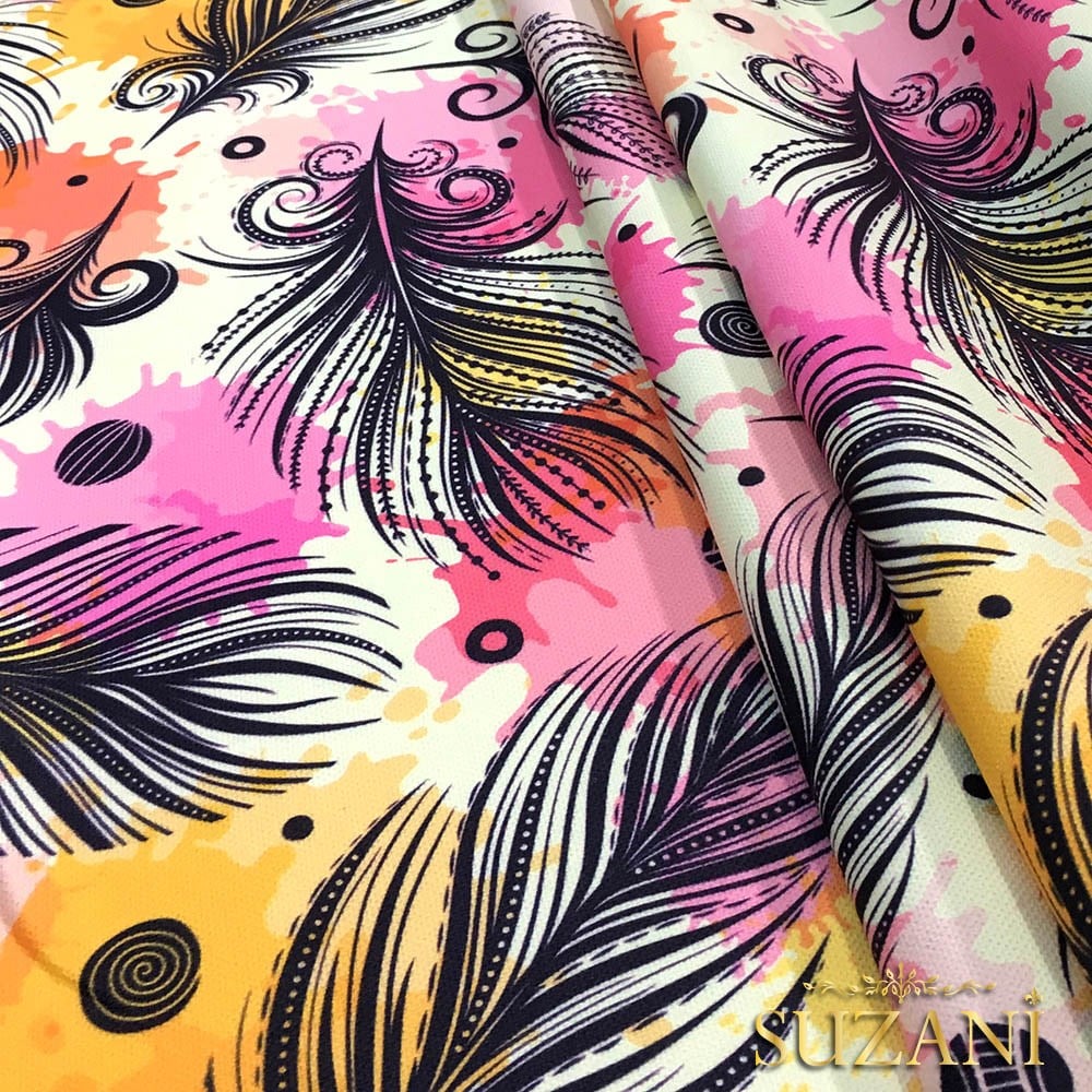 Suluboya Kuş Tüyü Desenli Kumaş