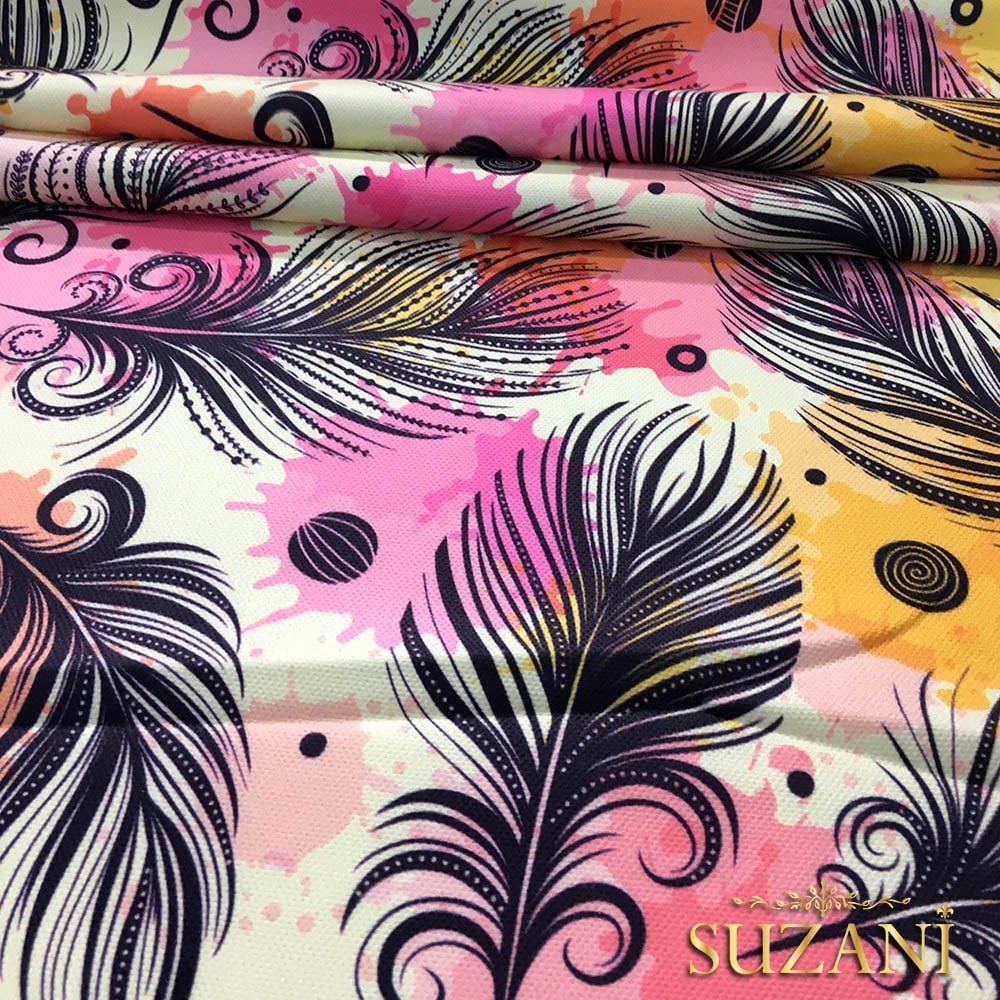 Suluboya Kuş Tüyü Desenli Kumaş