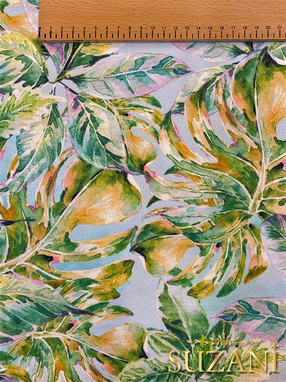 Suluboya Palmiye Desenli Dijital Baskılı Kumaş