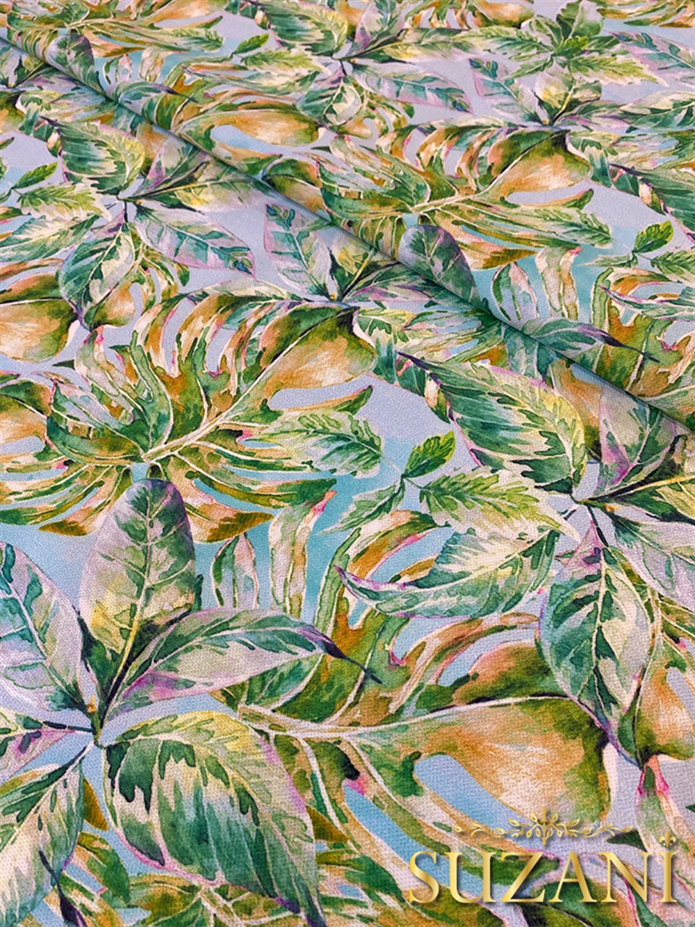 Suluboya Palmiye Desenli Dijital Baskılı Kumaş