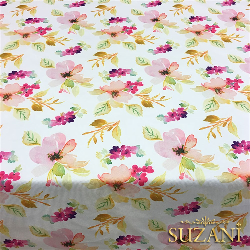 Suluboya Pembe Fuşya Çiçekli Kumaş