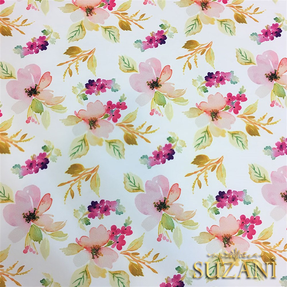 Suluboya Pembe Fuşya Çiçekli Kumaş